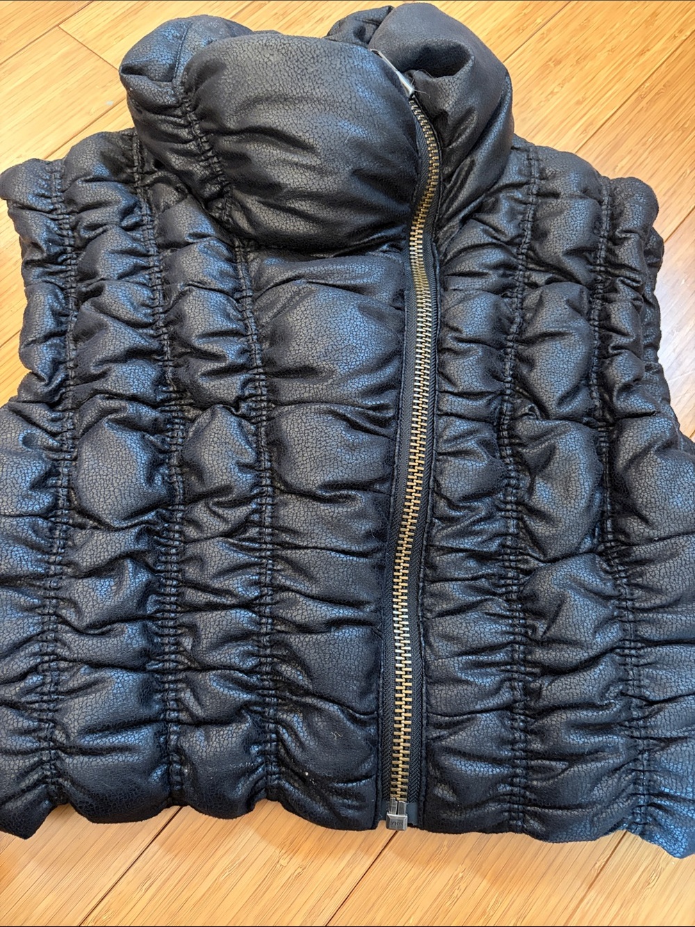 Black Puffer Vest with Gold Zipper